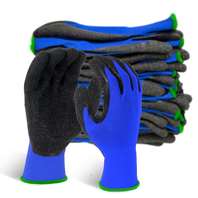Evridwear Crinkle Latex Rubber Hand Coated Safety Work Gloves for Men Women General Multi Use Construction Warehouse Gardening Assembly Landscaping (X-Large,Blue- 12Pair) - Image 1